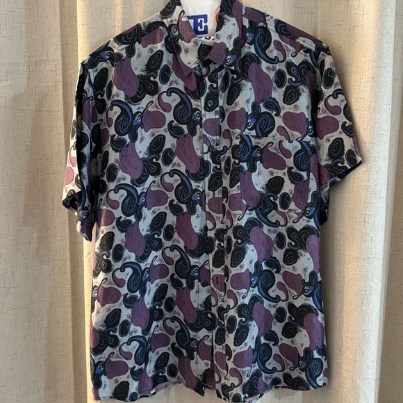 Men’s Chi Tai 100% Silk Short Sleeve Dress Shirt. Size S Purple And Gray Paisley - Picture 1 of 5